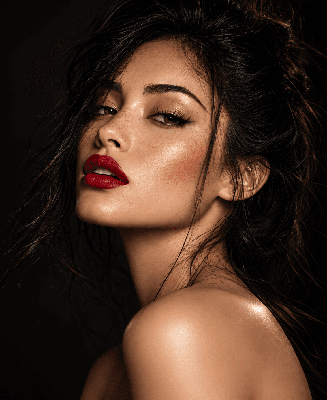 Editorial beauty portrait — placeholder imagery pending approved pilot-day photography